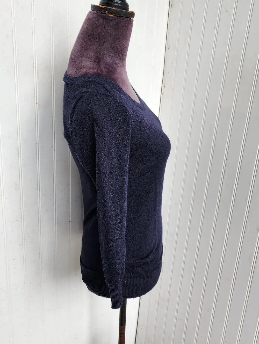 J Crew Women's Thin Sheer Knit Sweater  Dark Night Blue Crew Neck Pockets XS